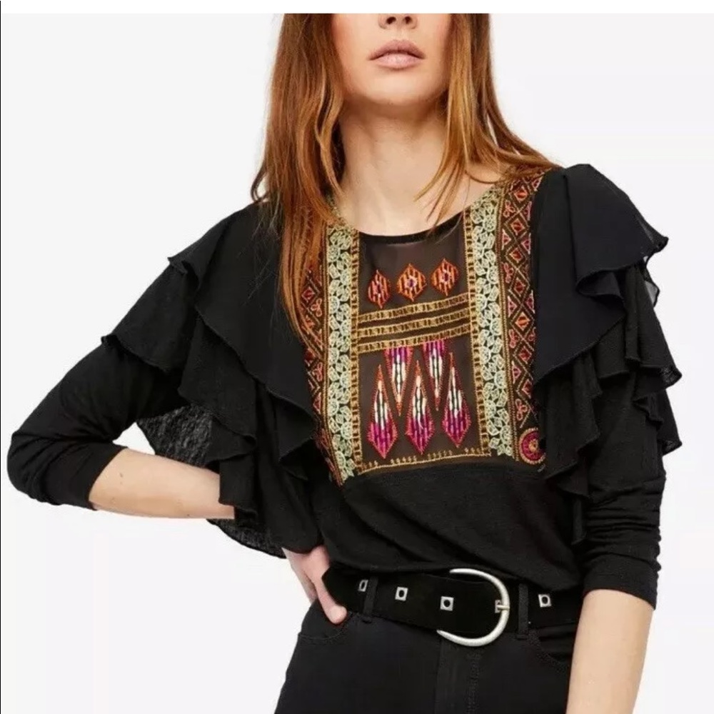 XS Free People embroidered bohemian top